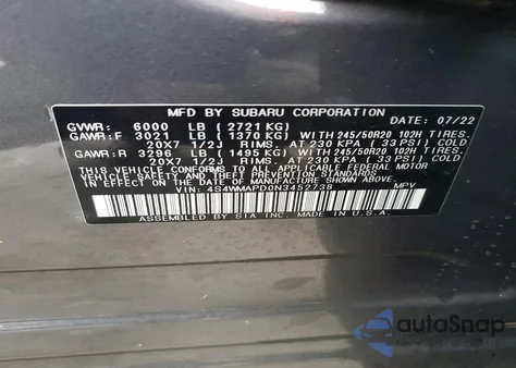 2022 Subaru Ascent Limited z USA, uszkodzony, nr VIN 4S4WMAPD0N3452738